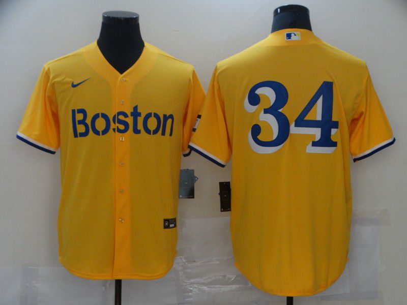 Men Boston Red Sox #34 No name Yellow Game 2021 Nike MLB Jerseys